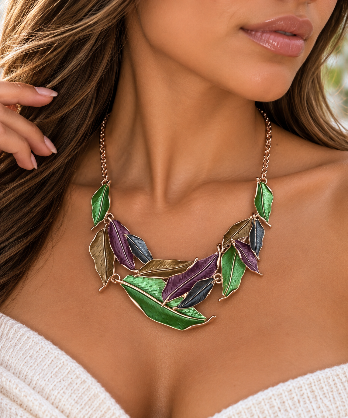 COLLANA FOGLIE SMALTATE -METALLO LEGHE DI ZINCO