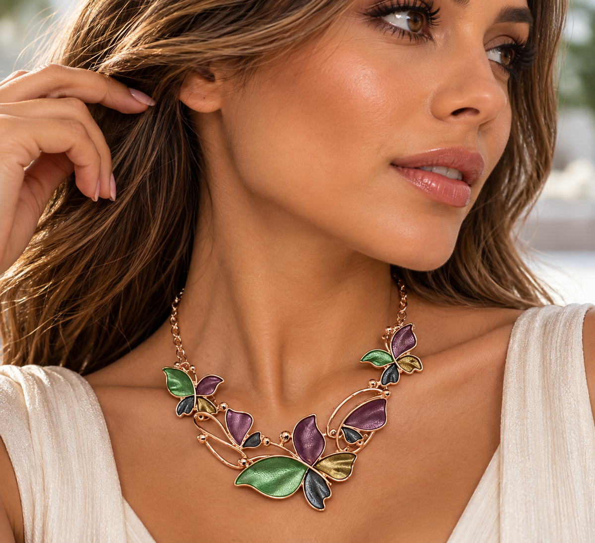 COLLANA FARFALLA SMALATA-METALLO LEGHE DI ZINCO -VERDE