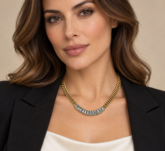 COLLANA PIATTA STRASS-ACCIAIO