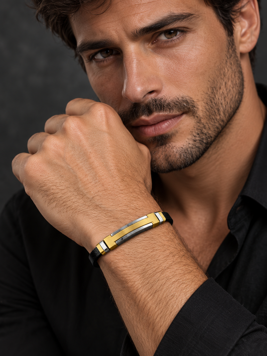 BRACCIALE UOMO NODO-ACCIAIO E CUOIO