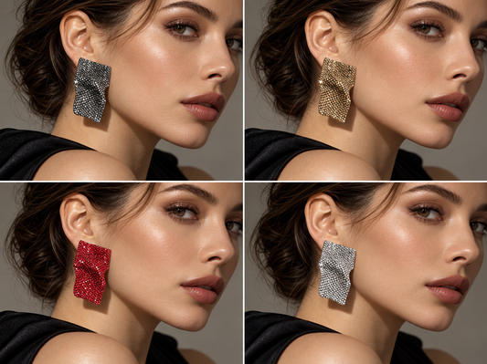 ORECCHINI MODA RETTANGOLO-LEGA E STRASS