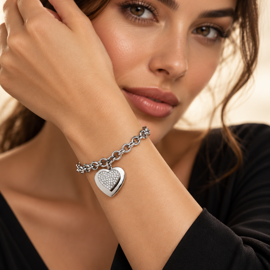 BRACCIALE DOPPIO CUORE -ACCIAIO + CUBIC ZIRCONIA