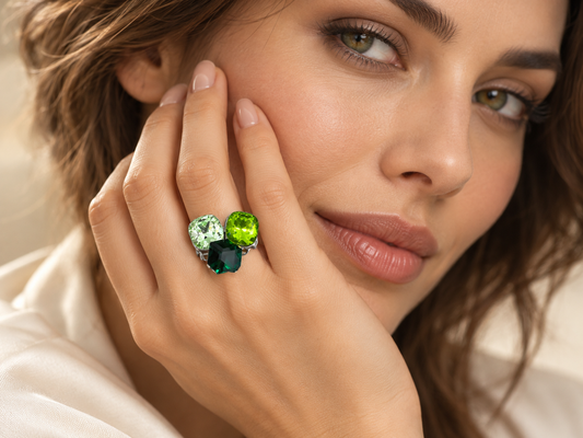 ANELLO REGOLABILE CON TRE CRISTALLI- ACCIAIO 316L