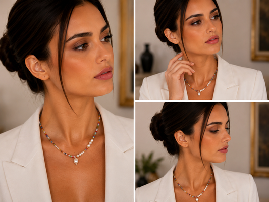 Collana -ACCIAIO+CRISTALLO+PERLA